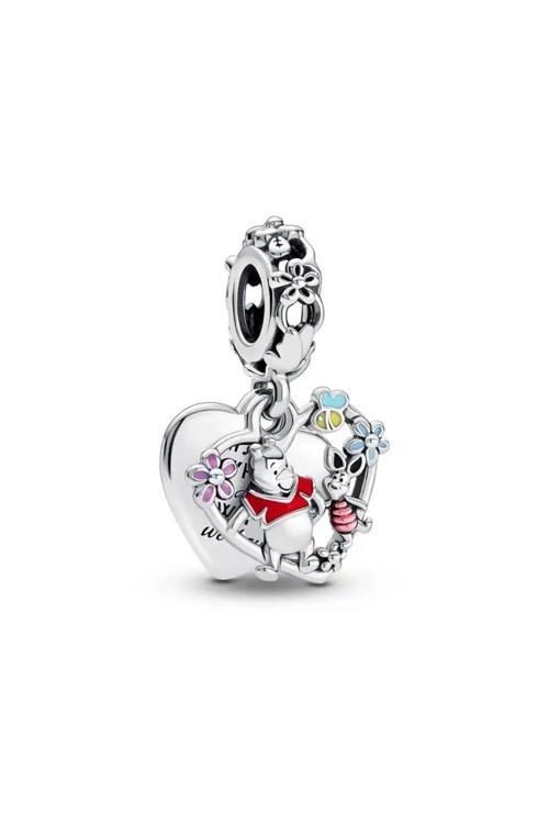 Winnie The Pooh Piglet Kalp Charm Gümüş Kaplama Gümüş Tek Ebat