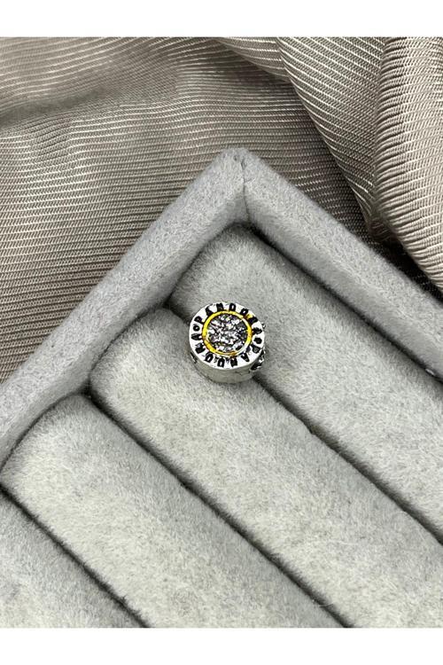 Logolu Minik Charm Gümüş Kaplama Gri Battal Standart