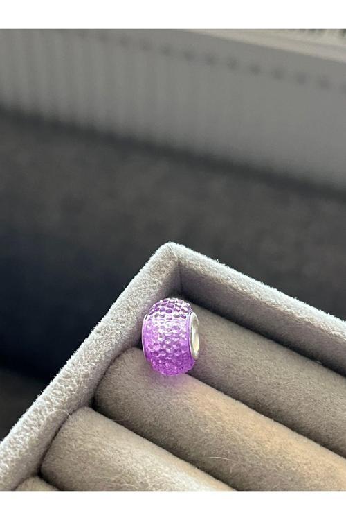 Cam Damlacık Murano Charm Gümüş Kaplama Lila L