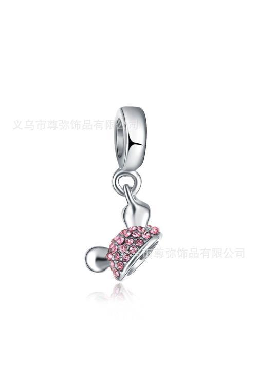 Sallantılı Pembe Mickey Şapka Charm Gümüş Kaplama pembe Tek Ebat