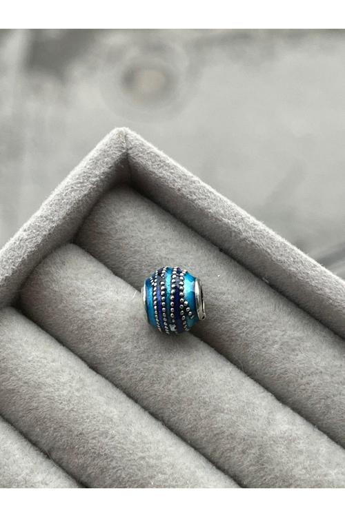Mavi Dalga Charm Gümüş Kaplama mavi Tek Ebat