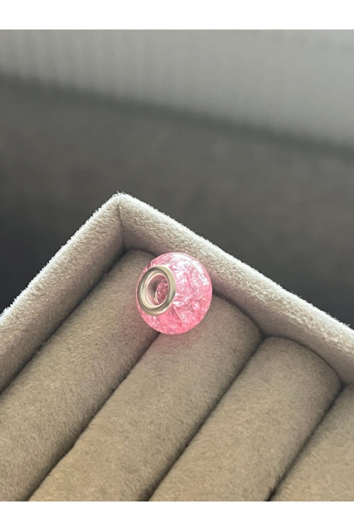 Kırık Buz Murano Charm Gümüş Kaplama Pembe S