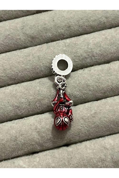 Spiderman Charm Gümüş Kaplama Kırmızı Tek Ebat