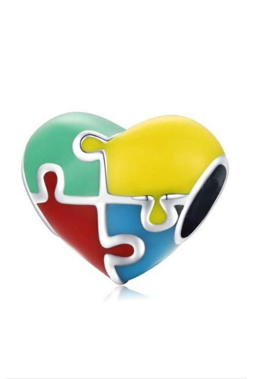 Yapboz ( Puzzle ) Desen Kalp Charm Gümüş Kaplama Gri Battal Standart