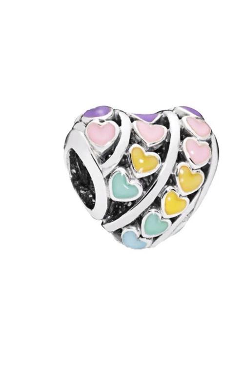 Renkli Kalp Charm Gümüş Kaplama gümüş Tek Ebat