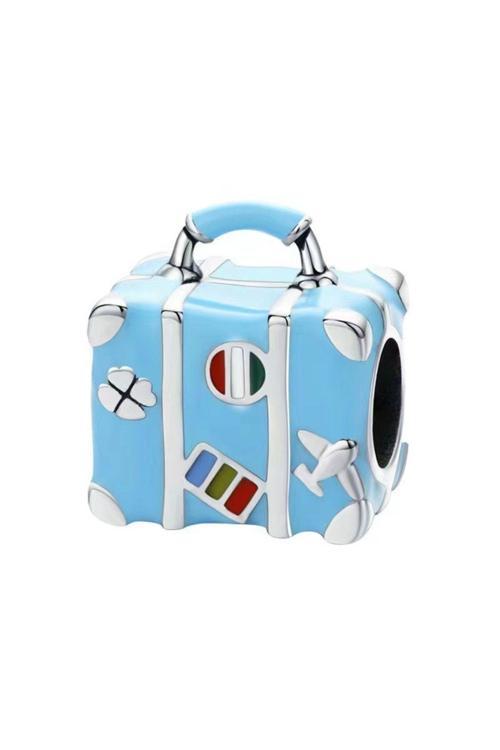 Mavi Bavul-Valiz Charm Gümüş Kaplama Mavi Battal Standart