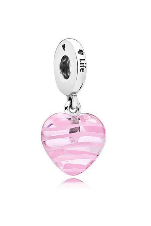 Sallantılı Pembe Kalp Charm Gümüş Kaplama Gri Battal Standart