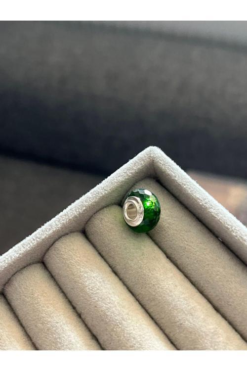 Petek Kesimli Murano Charm Gümüş Kaplama gri Battal Standart