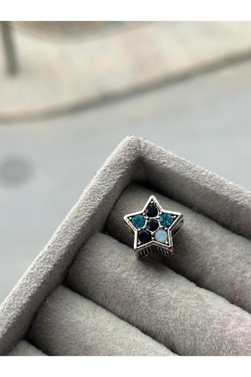 Yıldız Charm Gümüş Kaplama Mavi Tek Ebat
