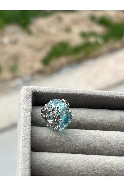 Buz Mavisi Kristal Murano Charm Gümüş Kaplama Mavi Tek Ebat