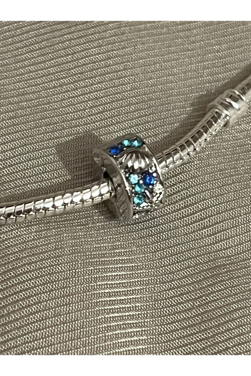 Mavi İstiridye Stopper Charm Gümüş Kaplama Mavi S