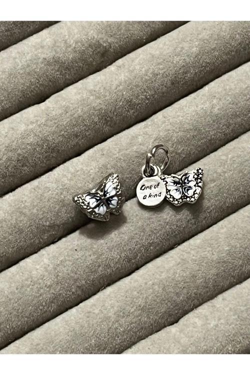 Kelebek Charm Set Gümüş Kaplama Gümüş Tek Ebat