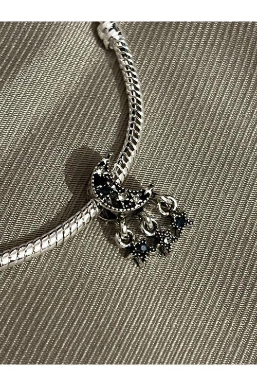 Yıldız Sallantılı Ay Charm Gümüş Kaplama Gümüş Tek Ebat