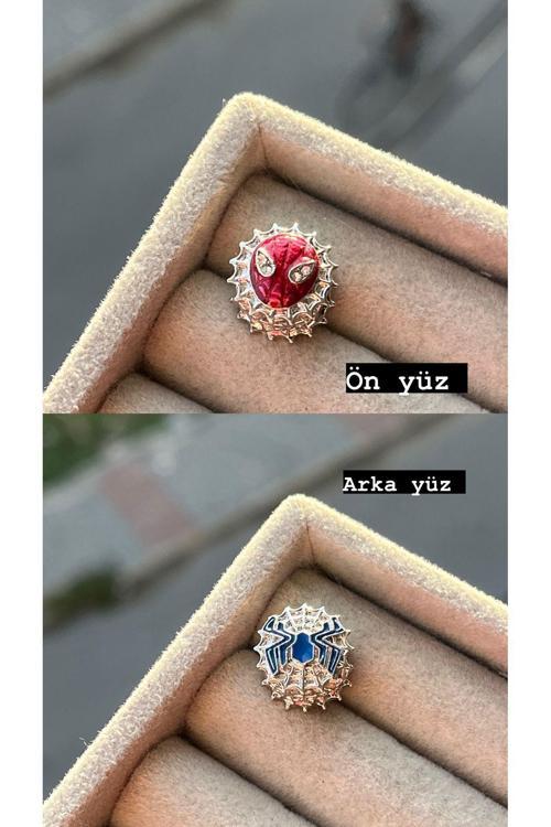 Spiderman Çift Taraflı Charm Gümüş Kaplama Kırmızı #1