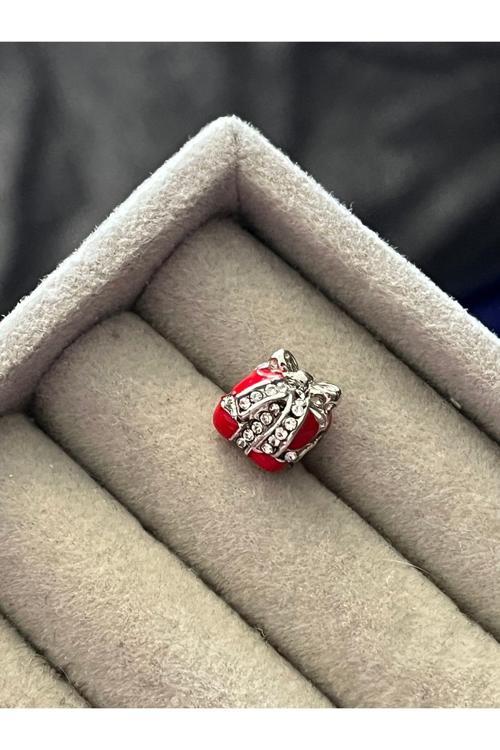 Taşlı Hediye Paketi Charm Gümüş Kaplama Kırmızı Tek Ebat