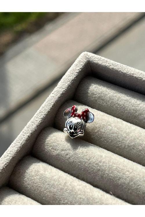 Minnie Mouse Kafa Charm Gümüş Kaplama Gri Tek Ebat