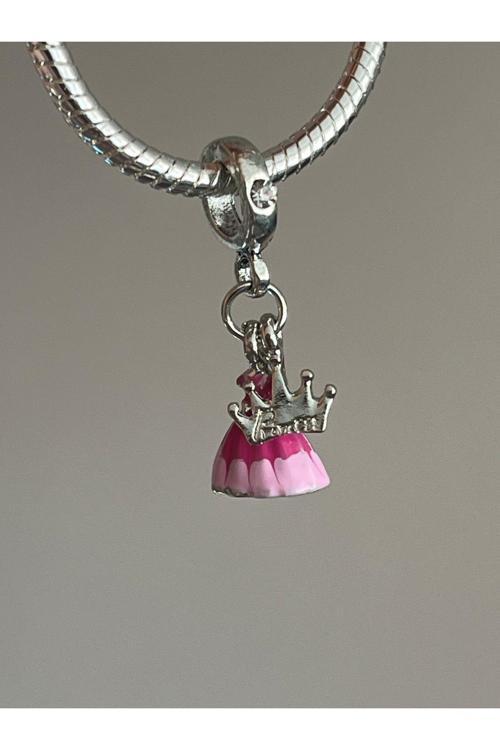 Sallantılı Prenses Charm Gümüş Kaplama Pembe Tek Ebat