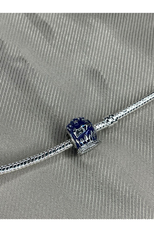 Lacivert Yılbaşı Küre Charm Gümüş Kaplama Lacivert Tek Ebat