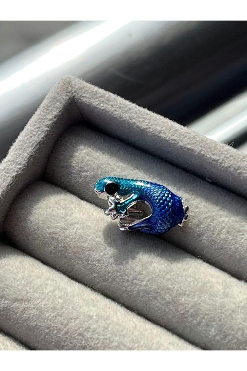 Metalik Mavi Geko Charm Gümüş Kaplama Mavi Tek Ebat