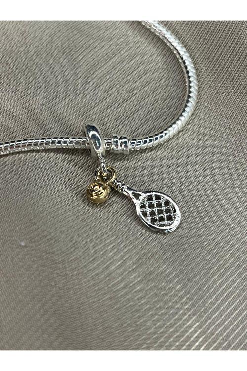 Tenis Raket Charm Gümüş Kaplama Gümüş Tek Ebat