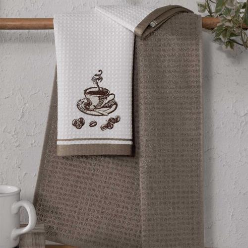 Mutfak Havlusu Pamuk Kahve Desen 2 Parça 40x60cm