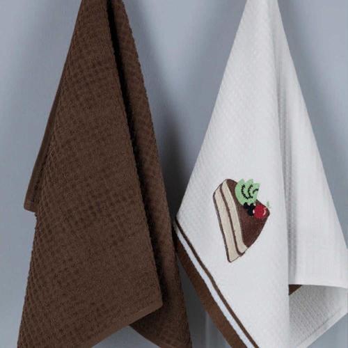 Pamuk Mutfak Havlusu Browni 2'Li Beyaz-Kahve 40x60cm