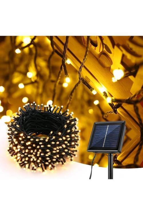 12 Metre 100 Led Solar Lamba Güneş Enerjili Sarı Işık Top Zincir Bahçe Aydınlatma Parti Süs Lambası
