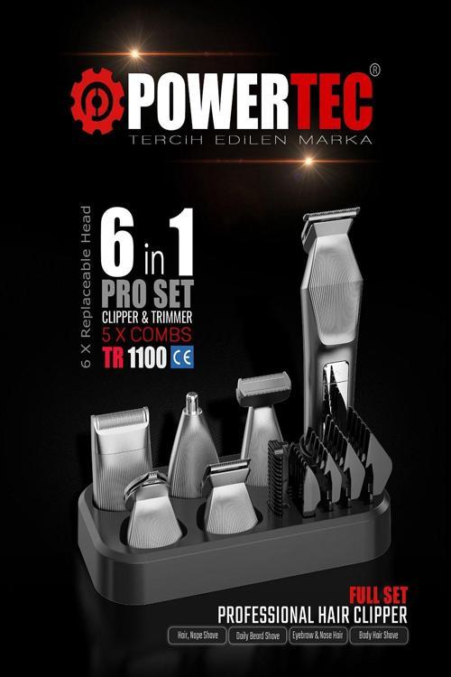 TR-1100 Profesyonel 6'lı Erkek Bakım Seti Saç Sakal Ense Vücut Kaş Burun Tıraş Makinesi