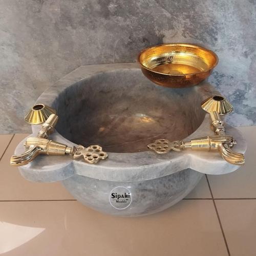 Gri Mermer Hamam Konsept Set Altın