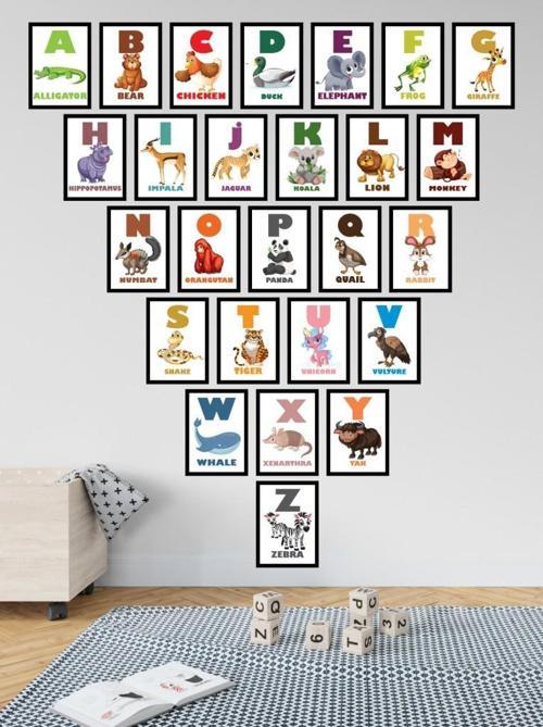 Mdf Tablo Hayvan Karakterli Renkli İngilizce 26 Harf 10x14 Cm Çerçeve Görünümlü Kreş Anaokulu Çocuk Odası Duvarı İçin Re