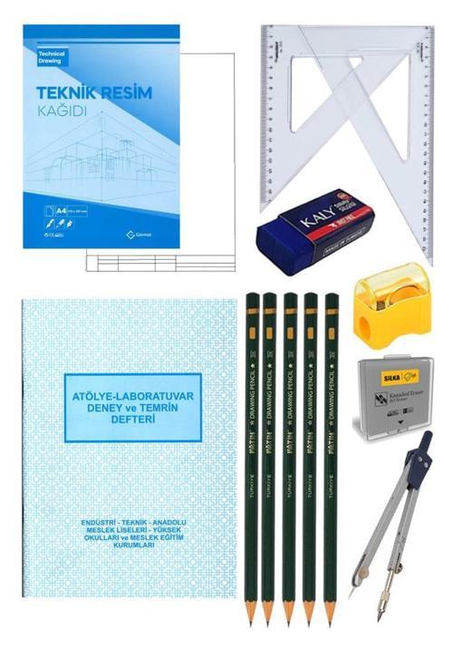 Teknik Resim Seti 13 Parça 1 Paket Teknik Resim Defteri Gönye Dereceli Kalem Metal Pergel Silgi Kalemtraş Hamur Silgi At