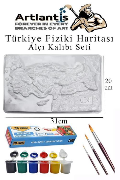Türkiye Harita Alçı Kalıbı Seti A4 20x31 cm 1 Adet Türkiye Fiziki Harita Kabartma Guaj Boya Fırça Set Okul Hobi Etkinlik
