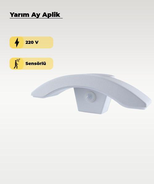 Beyaz Sensörlü Led Yarım Ay Aplik 3200K (Sarı Işık)
