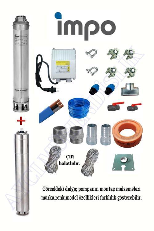 Impo Sk 406/13 2HP Krom Başlıklı  45 MT Yassı Kablolu Monofaze Takım Dalgıç Pompa