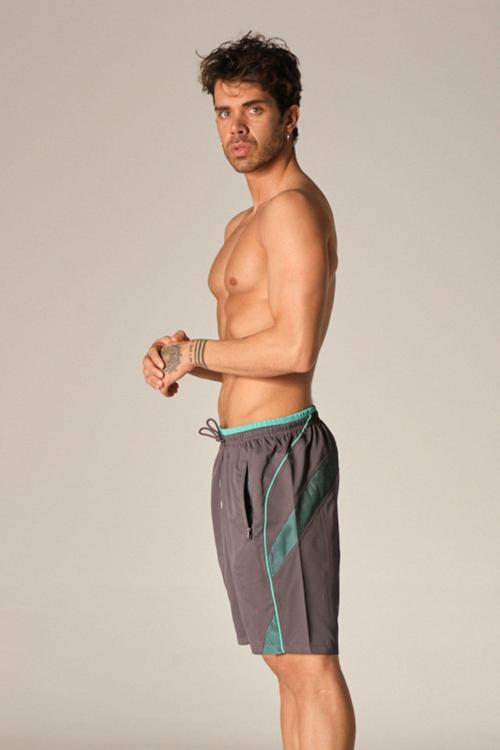 Erkek Deniz Şortu Fermuar Cepli Polyester Su Yitici Özellik Tahriş Etmeyen Astarlı Antrasit K-151