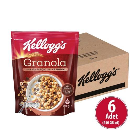 Çikolata Parçacıklı Ve Fındıklı Granola 250 Gr x 6 Adet, %44 Yulaf, Lif Kaynağı, Kahvaltılık Gevrek
