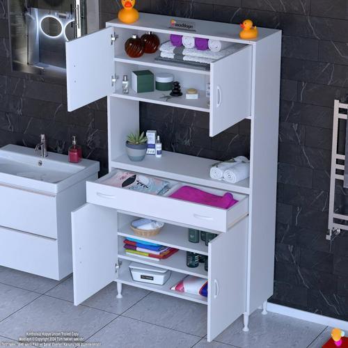 ARDA Banyo Dolabı 90x173x32,5cm 1 çekmece 4 kapak ve 5 raflı İhtiyaca uygun kolay kurulum