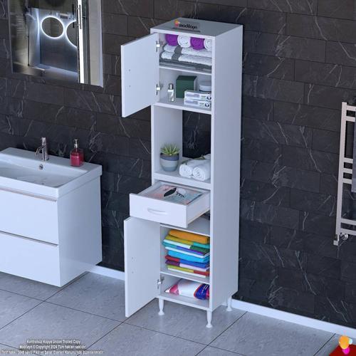ARDA Banyo Dolabı 50x173x32,5cm 1 çekmece 2 kapak ve 6 raflı İhtiyaca uygun kolay kurulum