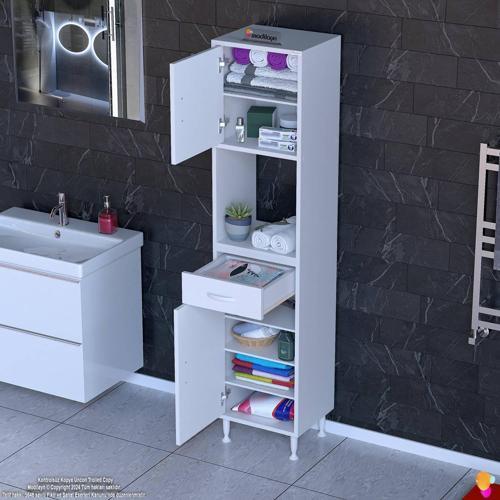 ARDA Banyo Dolabı 45x173x32,5cm 1 çekmece 2 kapak ve 7 raflı İhtiyaca uygun kolay kurulum