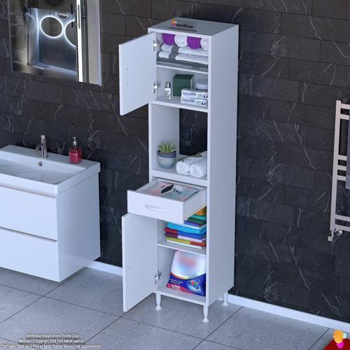 ARDA Banyo Dolabı 45x173x32,5cm 1 çekmece 2 kapak ve 5 raflı İhtiyaca uygun kolay kurulum