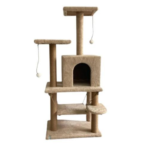 Pet Y01 Salıncaklı Yuvalı Lüx Kedi Tırmalama Oyun Evi Bej