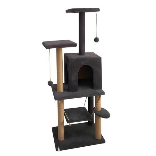 Pet Y01 Salıncaklı Yuvalı Lüx Kedi Tırmalama Oyun Evi Antrasit