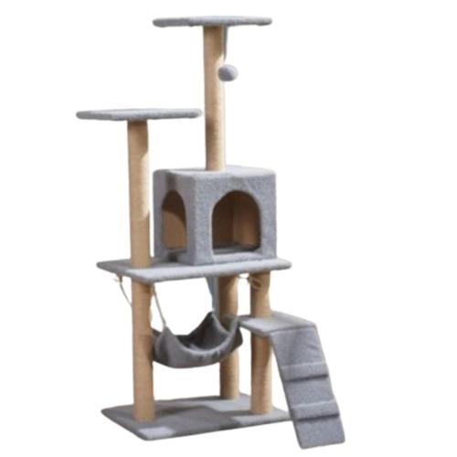Pet B-07 Hamaklı Yuvalı Lüx Kedi Tırmalama Oyun Evi Gri