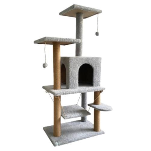 Pet Y01 Salıncaklı Yuvalı Lüx Kedi Tırmalama Oyun Evi Gri
