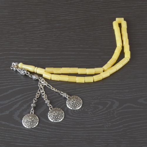 Sıkma Kehribar Alpaka Püskül Kesme Kesim 7x10mm Tesbih - Sarı