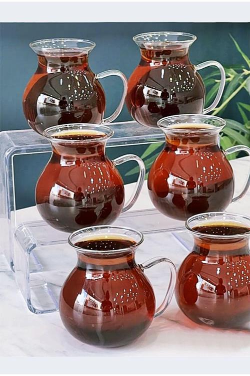 6'lı Keyfi Ala Borosilikat Cam Kulplu Çay Bardağı 220ml Bardak