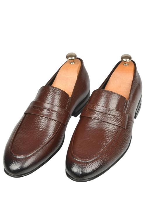 Erkek Kahve Desenli Hakiki Deri Klasik Ayakkabı Loafer 2501002