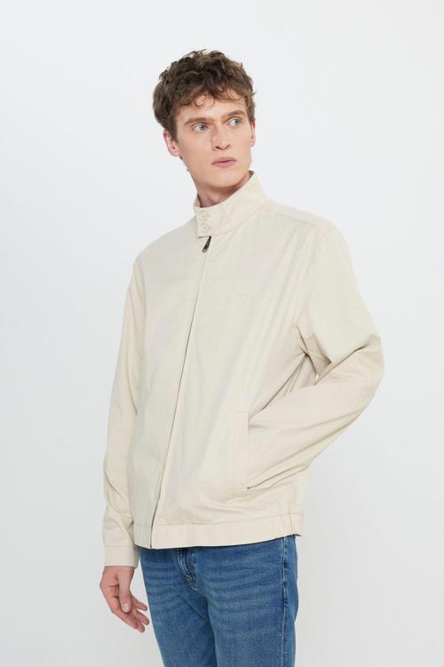 Erkek %100 Pamuk Regular Fit Dik Yaka Bej Ceket - Lv57205297