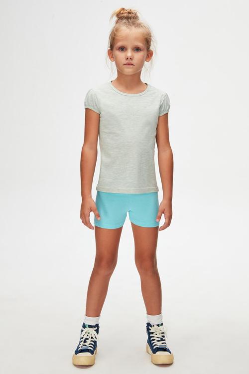 Açık Yeşil Melanj Basic Kız Çocuk Sıfır Yaka Karpuz Kol Tişört