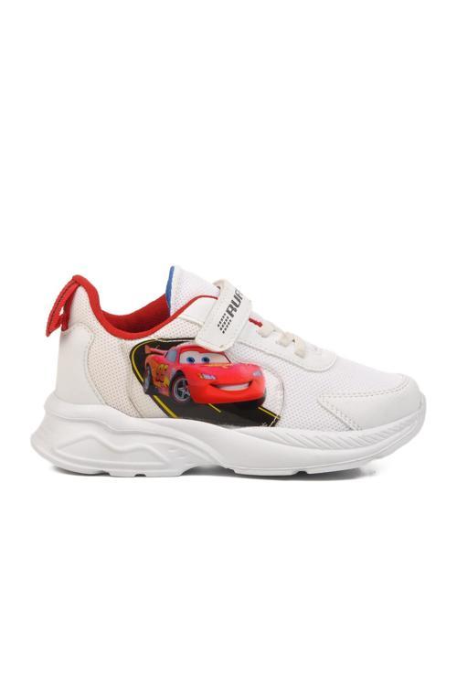Beyaz Kırmızı Cırtlı Fileli Unisex Çocuk Spor Ayakkabı 2340 F